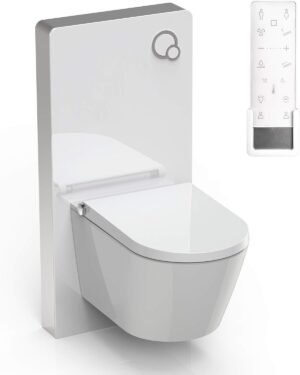 BERNSTEIN - Japanese Toilet Pack White Sanitary Module, Ceramic Hanging Toilet Remote Control, Shower Jet, Hot Air Dryer, Odor F