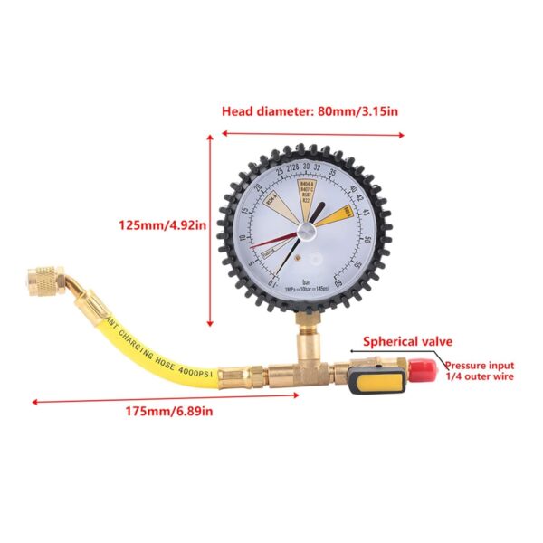 14 SAE Pressure Gauge Air Conditioning Refrigeration Pressure Test Gauge 80mm Pressure Gauge for R134a R22 R407C R410A R404A R507 R
