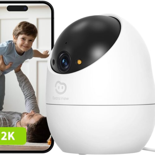 61EJM7uGxKL._AC_SL1500_.jpg Beans View 2K Indoor Security Camera, 360 Panorama, Night Vision, Wi-Fi Surveillance Camera for BabyDogsCats, Auto Human Motion D