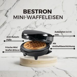 Bestron Mini gaufrier pour gaufres classiques, Petit gaufrier avec revetement anti-adhesif, pour les anniversaires d'enfants, les fe