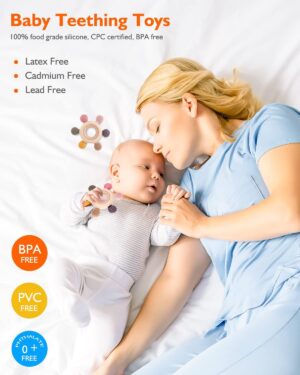 akolik Anneau de Dentition pour Bebe, en Silicone et Bois pour Jouet de Dentition, Accessoires d'Allaitement Sans BPA pour Bebes de