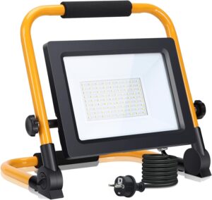 Aigostar - Projecteur de Chantier LED 50W,4480LM,Lampe Chantier avec Prise,etancheite e Portable,Lampe de Travail Mince et Leger, Ro