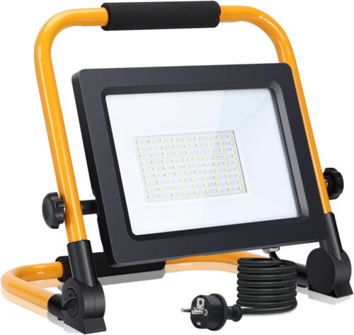 Aigostar - Projecteur de Chantier LED 50W,4480LM,Lampe Chantier avec Prise,etancheite e Portable,Lampe de Travail Mince et Leger, Ro