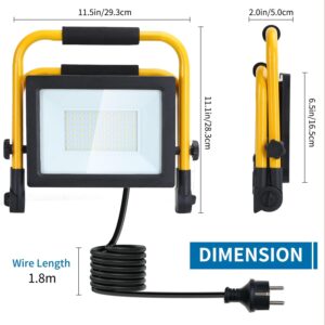 Aigostar - Projecteur de Chantier LED 50W,4480LM,Lampe Chantier avec Prise,etancheite e Portable,Lampe de Travail Mince et Leger, Ro