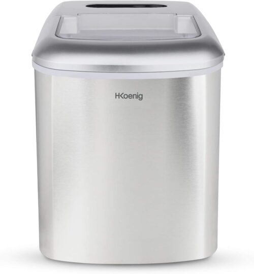 H.Koenig Machine à Glaçons KB20, 12kg en 24h, 2 tailles de Glaçons, Autonettoyante, Portable, Silencieuse 2,1L, Glaçons Prêts en 6mi