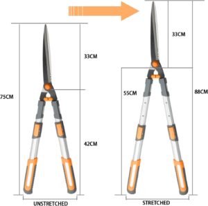 AIRAJ Professional Telescopic Manual Hedge Shears 75-88 cm, SK-5 Steel Blade, Ergonomic Handle, Extendable Length in 3 Parts, Easy t