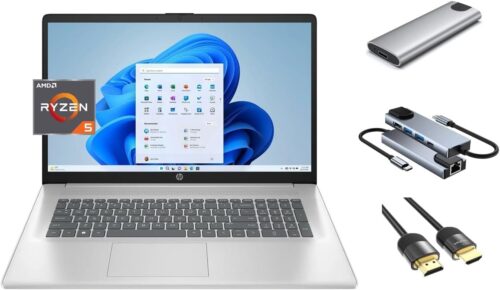 HP 17.3 inch FHD Laptop, 6-Core AMD Ryzen 5 7430U (Beats i7-1255U), 32GB RAM, 2TB SSD 256GB Portable SSD, Webcam, KeyPad, WiFi6, U
