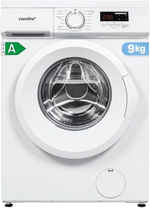 COMFEE' CFE12EW90-W Lave-linge frontal 9KG, Classe energetique A, Moteur BLDC 1400 tr-min, 15 Programmes, Prelavage, Blanc Classe e