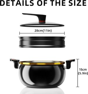 Marmite antiadhesif anodisee dure avec couvercle en verre et cuiseur vapeur, marmite de 8 litres, marmite a soupe profonde pour pate