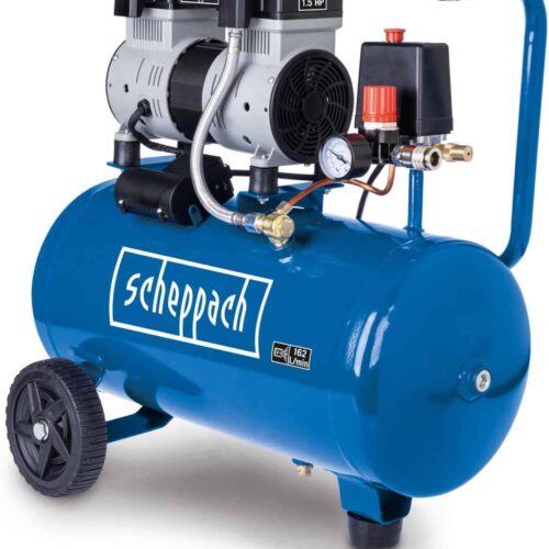 61GAloGhsxL._AC_SL1500_.jpg Scheppach Air Compressor HC26Si Ultra-Quiet Air Compressor 24 L Tank Working Pressure 8 Bar 1100 W 230 V Suction Capacit
