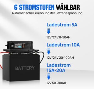 ECO-WORTHY 12V24V 20A Chargeur de Batterie LiFePO4 avec Options Multi-Courant 5A10A15A20A,detection Automatique de la Tension de