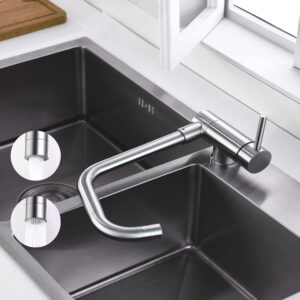 ONECE Robinet de Cuisine Rabattable, Mitigeur Evier 2 Jets Rotation 360, Robinet devant Fenetre, Acier Inox SS304 Brosse Anti-Empre