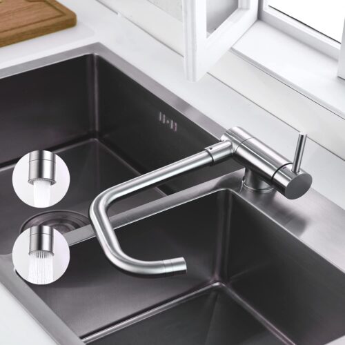 ONECE Robinet de Cuisine Rabattable, Mitigeur Evier 2 Jets Rotation 360, Robinet devant Fenetre, Acier Inox SS304 Brosse Anti-Empre