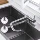ONECE Robinet de Cuisine Rabattable, Mitigeur Evier 2 Jets Rotation 360, Robinet devant Fenetre, Acier Inox SS304 Brosse Anti-Empre