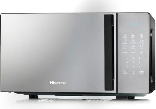 Hisense H20MOMBS4HG, Micro-ondes 20L, Ouverture de Porte a Gauche, Ecran LED avec Boutons, 9 Fonctions, 700W, Grill Tubulaire, Coule