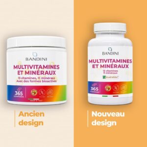 Bandini Multivitamines et Mineraux 365 Comprimes (1 An) - 24 Nutriments Essentiels dont Vitamines A B C D E K Calcium Magnesium Zin