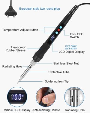 Zawaer Fer a Souder,100W Kit de Fer a Soudure,Visible Fer a Souder Electrique,Fer a Souder Etain de Precision,Temperature Reglable 1