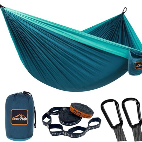 AnorTrek Camping Hammock, hamac de Voyage en Nylon Super leger et Portable avec Deux Sangles d'arbre, pour Le Camping, la randonnee