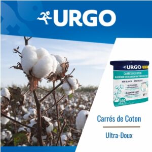 Urgo - Carres de coton - x500 unites - FORMAT FAMILIAL - Ultra-doux Absorbants - Coton de qualite certifiee OEKO-TEX Non Blanchi