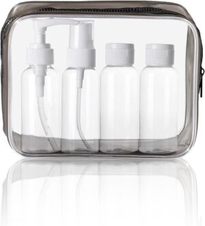 KEYRI Kit Voyage Avion Bouteille de Voyage Cosmetique 60ml Flacon Voyage Etanche et Rechargeable Flacon Spray de Voyage Transparent