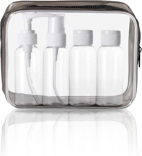 KEYRI Kit Voyage Avion Bouteille de Voyage Cosmetique 60ml Flacon Voyage Etanche et Rechargeable Flacon Spray de Voyage Transparent