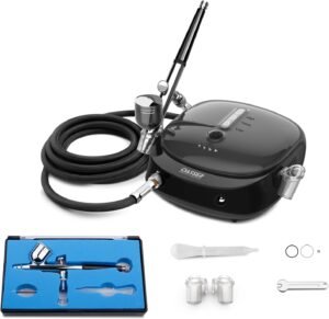 61JGB2HV-EL._AC_SL1500_.jpg Oasser Kit Aerographe, Compresseur Aerographe Portable Rechargeable Haute Precision Mini Compresseur d'Air Pression Reglable pour Mo
