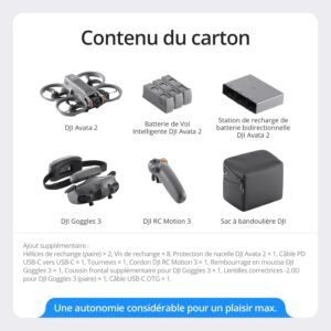 DJI Avata 2 Fly More Combo (Three Batteries) Bundle, drone FPV avec camera 4K, avec protection d'helice, flipsroulis sur pression d