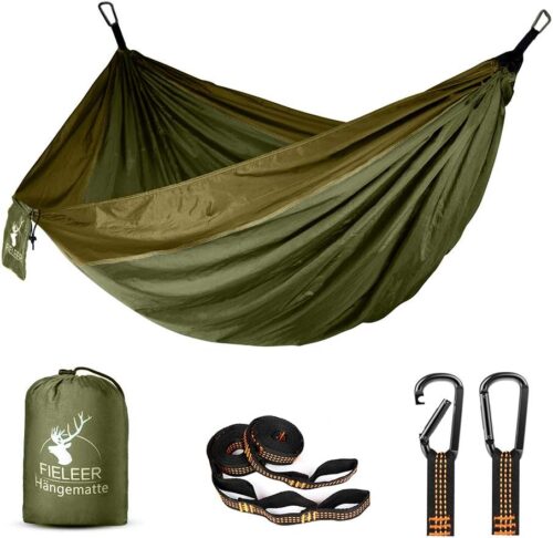 Fieleer Hamac Ultra-leger de Voyage Camping avec Mousquetons de qualite Sangles 2,5 cm de Large avec 6 Elingues 275x140cm, Cha