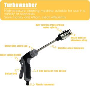 JAMSSOW Nettoyeur turbo pour tuyau d'arrosage, debit d'eau reglable, buse haute pression pour tuyau d'arrosage, pistolet a eau haute