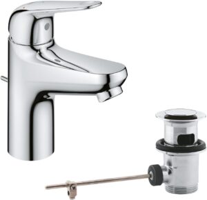 GROHE Swift Mitigeur Monocommande Lavabo, Economie d'Eau, Ouverture Eau Froide, Taille S, Tirette et Vidage, Installation Facile, Ch
