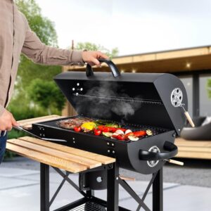 Barbecue charbon de bois LEHMANN, grille XL, 2 étagères bois