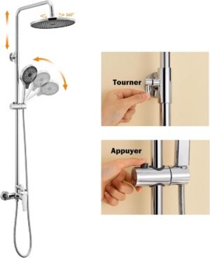 Colonne de douche Auralum réglable 1-1,4m mitigeur 3 jets
