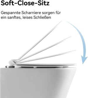 HOROW Rimfree Wall-Mounted Toilet Seat with Soft-Close Toilet Seat, Water Saving Length 48 cm White