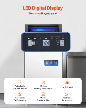 VEVOR Ice Cube Maker with 54.5kg24h Production Capacity and 12.7kg Storage Capacity, 36 Ice Cubes in 15 Minutes, LED Digital Displa
