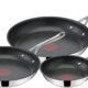 Tefal Jamie Olivers Cook's Direct Inox Lot de 3 poeles 202428 cm, Induction, Revetement antiadhesif, Indicateur de cuisson, Poigne