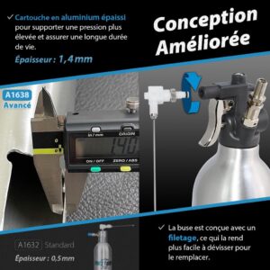 FIRSTINFO A1638 Pulverisateur Rechargeable en Aluminium Epais 620 ml Pression Max 140 psi Aerosol Reutilisable a Air Comprime