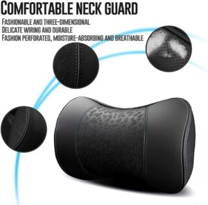 Carodi Lot de 2 coussins de nuque en cuir pour voiture, 100 mousse a memoire de forme, support cervical confortable, siege de voit