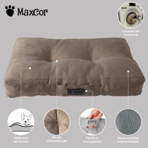 MaxCor Coussin Chien et Chat Rectangulaire a Memoire de Forme Orthopedique - Petit Beige - Impermeable et Relaxant - Soulage et Pres
