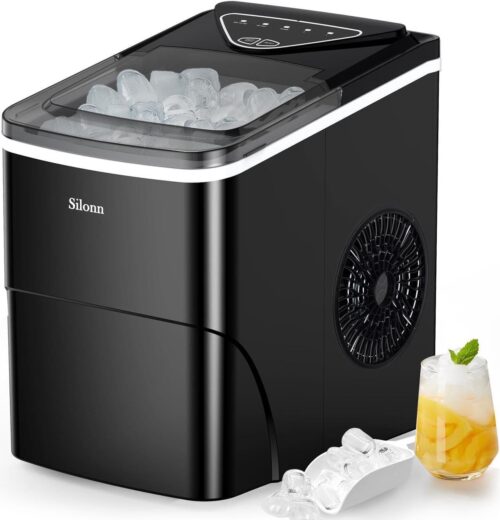 Silonn Ice Maker Ice Maker 9 Ice Maker in Just 6 Minutes Up to 12kg in 24 Hours Ice Maker with Self-Cleaning, Ideal for Kitchen, Off