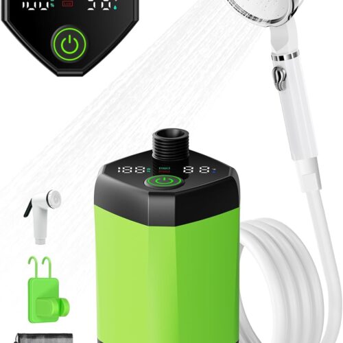 61OchCkTRfL._AC_SL1500_.jpg Camping Shower Kit, Upgrade 6000mAh Portable Shower Pump with Temperature Display and Power Display for Camping, Pets, Car Cleaning