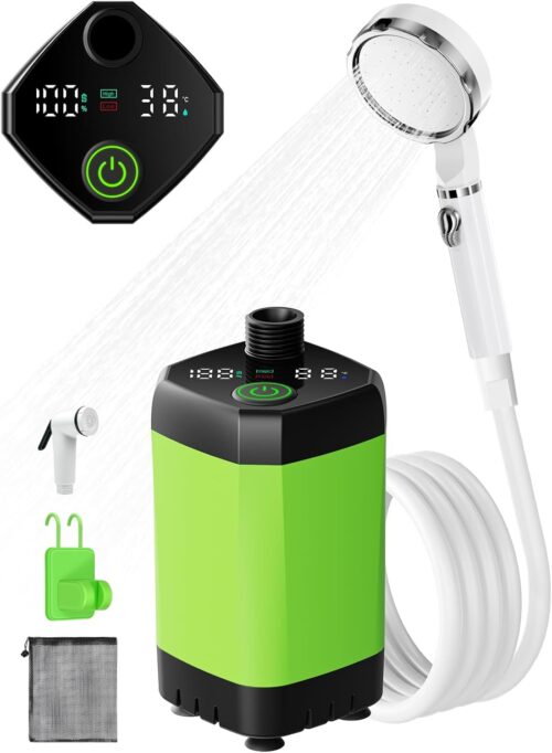Camping Shower Kit, Upgrade 6000mAh Portable Shower Pump with Temperature Display and Power Display for Camping, Pets, Car Cleaning