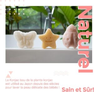 myHomeBody Eponge de bain Konjac pour bebe, eponges de bain naturelles aux formes mignonnes pour les nourrissons et les tout-petits,
