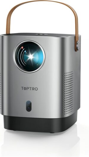 Mini Portable Projector Electric Focus20000 Lumens WiFi6 Bluetooth Video Projector, TOPTRO 1080P FHD Supported 4K Portable Home Th