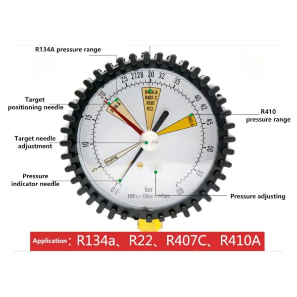 14 SAE Pressure Gauge Air Conditioning Refrigeration Pressure Test Gauge 80mm Pressure Gauge for R134a R22 R407C R410A R404A R507 R
