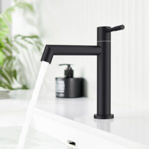 Ulytid Robinet Eau Froide Uniquement Noir, Robinet Lave Main Salle Bain avec Mousseur Amovible, Acier Inoxydable avec Hauteur sous B