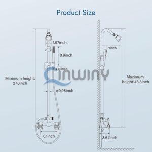Cinwiny Kit de douche d'exterieur a montage mural en chrome poli avec douchette a main double poignees croisees avec barre coulissan