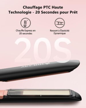 ANNLARY Lisseur Cheveux 2.5 cm, Lisseur Boucleur 2 en 1 Plaques Ceramique Ionique Titane, Double Tension (110-240V) pour Cheveux