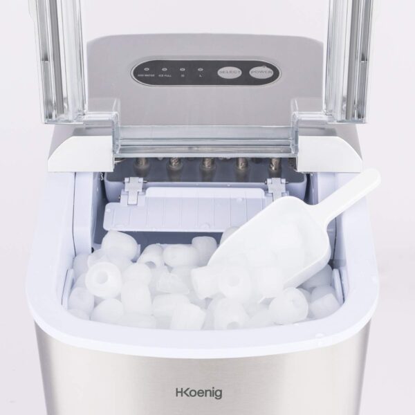 H.Koenig Machine à Glaçons KB20, 12kg en 24h, 2 tailles de Glaçons, Autonettoyante, Portable, Silencieuse 2,1L, Glaçons Prêts en 6mi