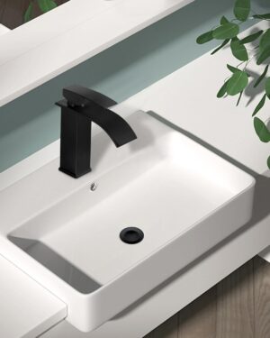 Coleniny Moderne Robinet Lavabo Noir Cascade, Mitigeur Lavabo Salle de Bain en Laiton Design Elegant, Robinet Salle de Bain Noir ave
