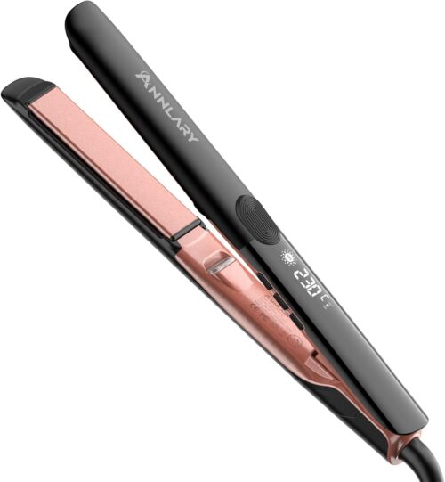 ANNLARY Lisseur Cheveux 2.5 cm, Lisseur Boucleur 2 en 1 Plaques Ceramique Ionique Titane, Double Tension (110-240V) pour Cheveux